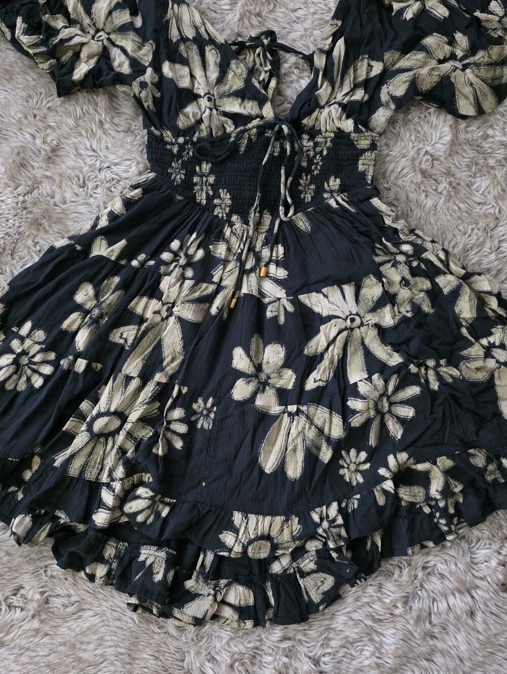 Free People Perfect Day Printed Dress Black with Floral Print Women's Small